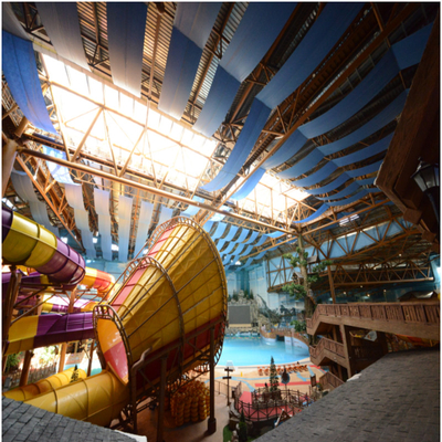 Q235 Truss Steel โครงสร้างหลังคาสีเทา EPS สำหรับ Water Theme Park ในร่ม